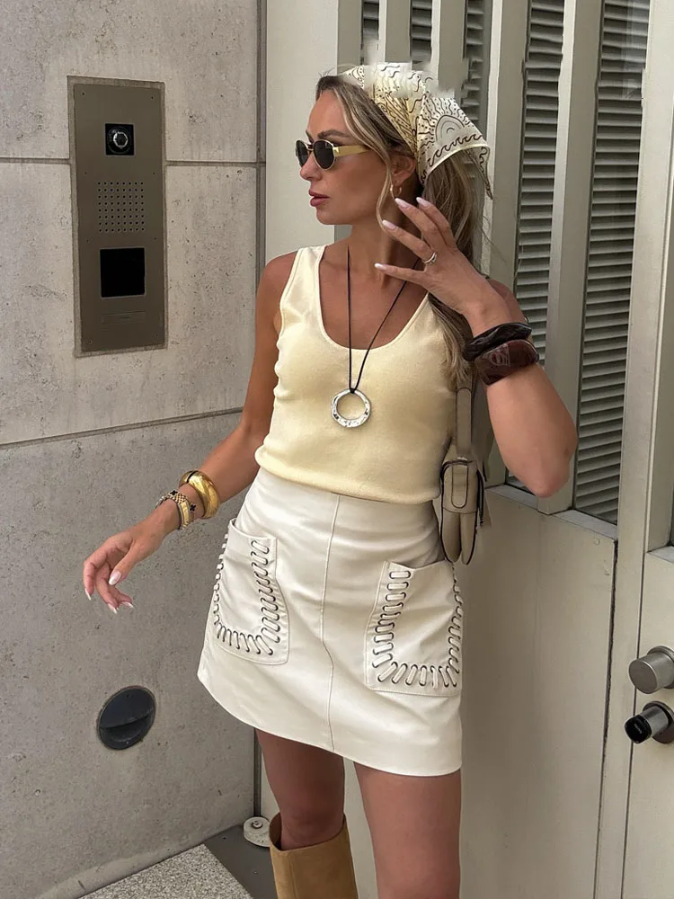 

HH Women Summer High Waist Mini Skirt Fashion Pocket Decorate Solid Casual Short Skirt Woman Elegant Side Zipper Slim Skirt