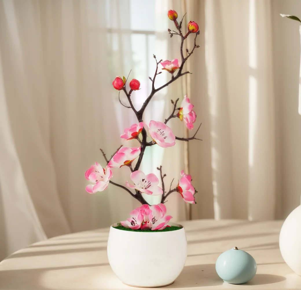 30cm Artificial flower cherry spring plum blossom peach potting silk flower tree flower bud for wedding party decorationn rosa