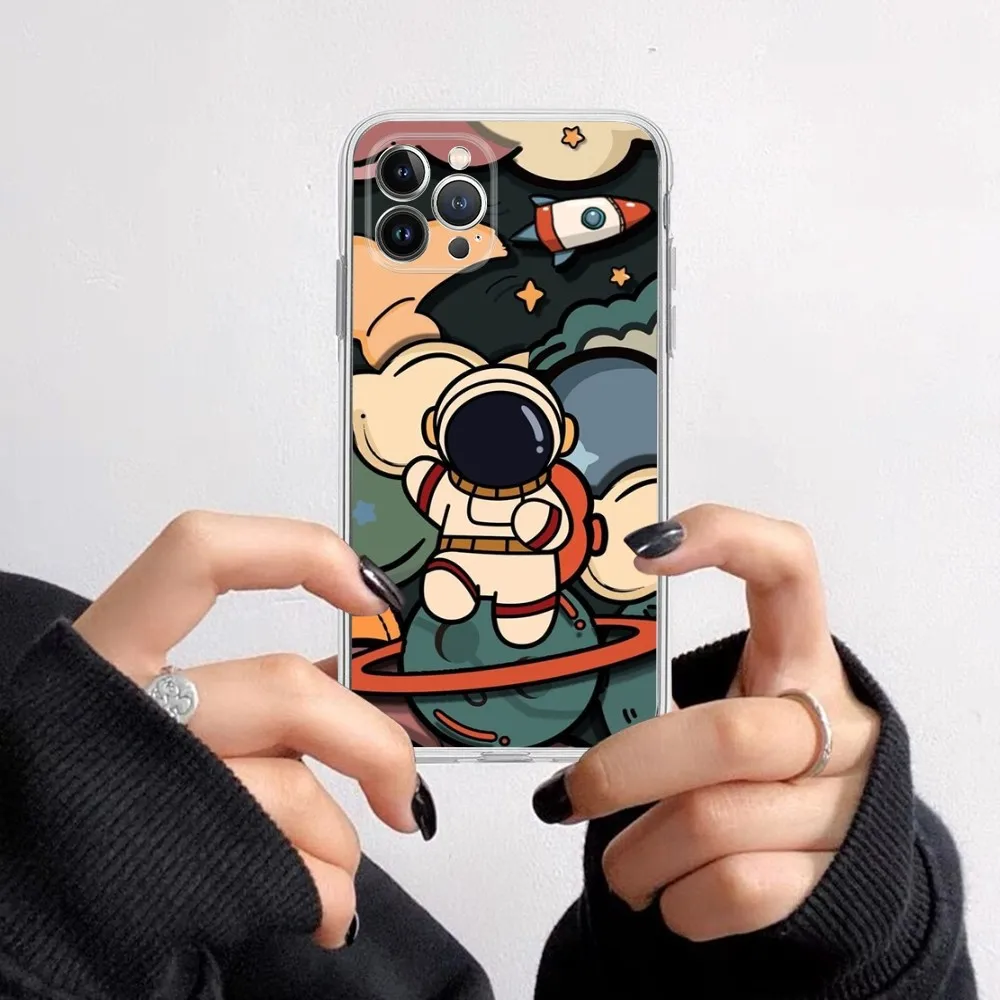 Cartoon Astronaut Phone Case for iPhone 16 15 8 7 6 6S Plus X SE XR XS 14 11 12 13 Mini Pro Max Mobile Case