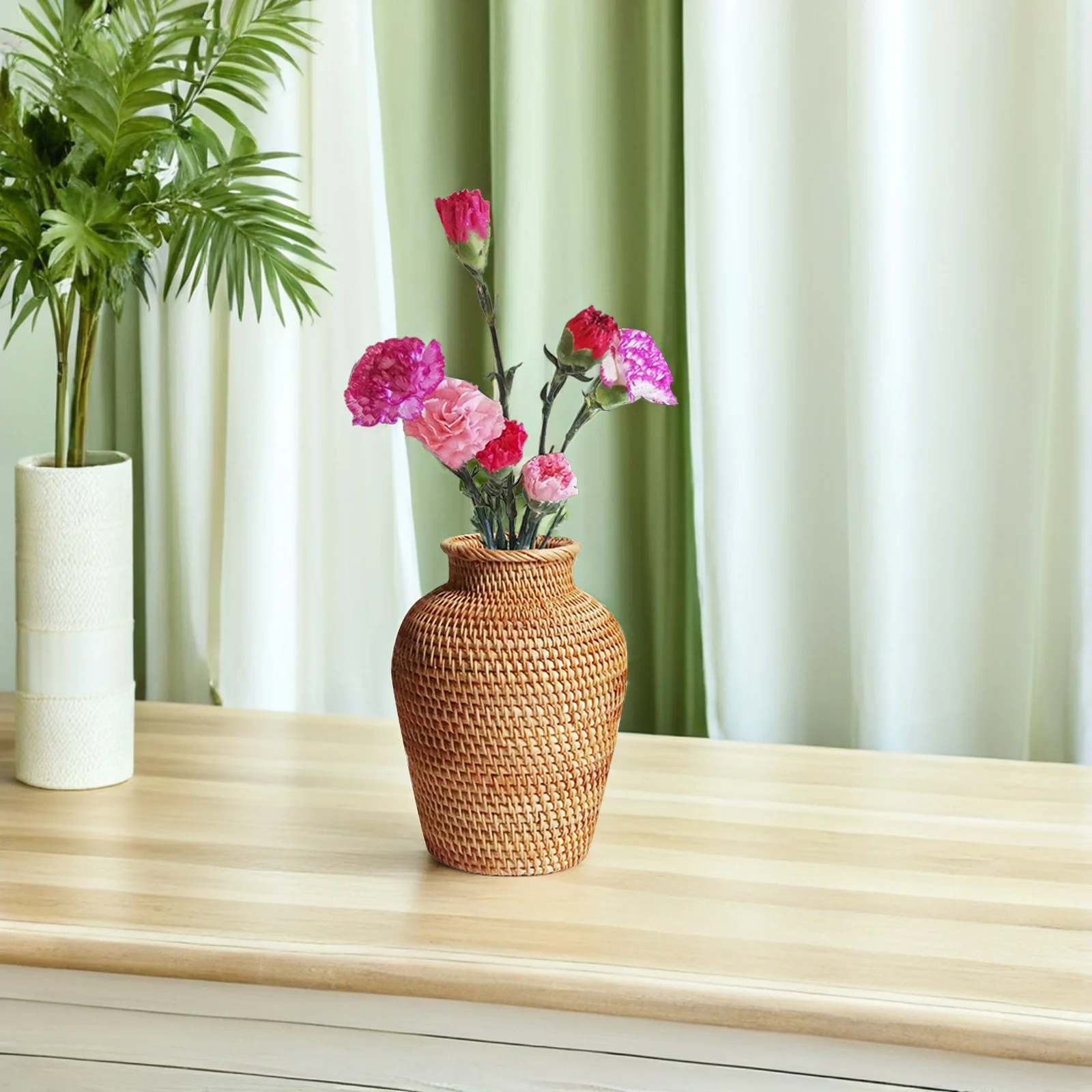 

Rattan Woven Decorative For Home Office Decor Craft Flower Holder Unique Rattan Art Vase Household Dry Flower Container Creative