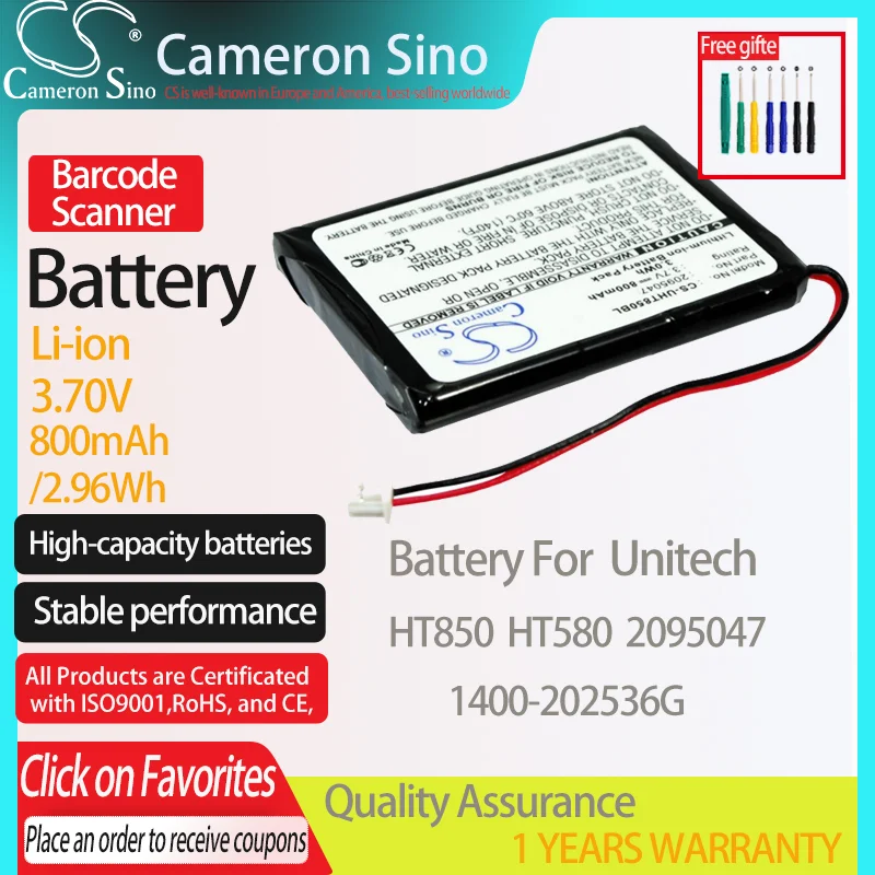 CameronSino Battery for Unitech HT850 HT580 fits Unitech 1400-202536G 2095047 Barcode Scanner battery 800mAh 3.70V Li-ion Black