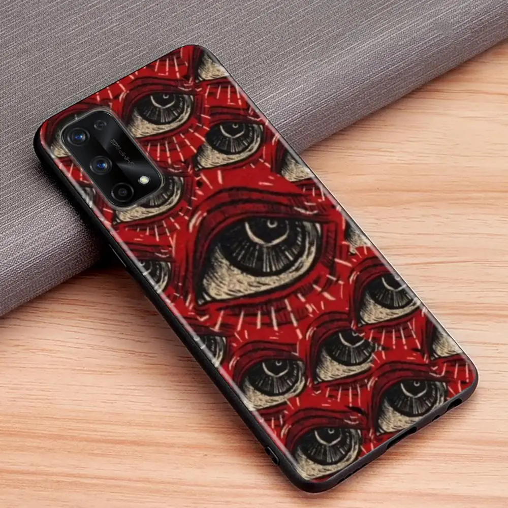 Black Scary Face Eyes Phone Case For Realme NARZO 50A 50I 50 60 60X 20 GT NEO 2 2T C55 C53 C35 C33 C31 C30 C21 C21Y PRO 5G Cover