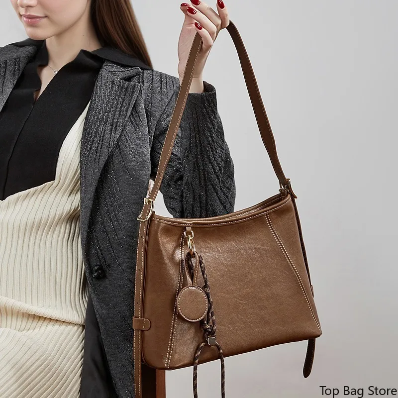 Timeless Minimalist Work Tote Bag and Shoulder Bag for Women Genuine Leather Vegetable Tanned Crossbody Strap Luxury Handbag