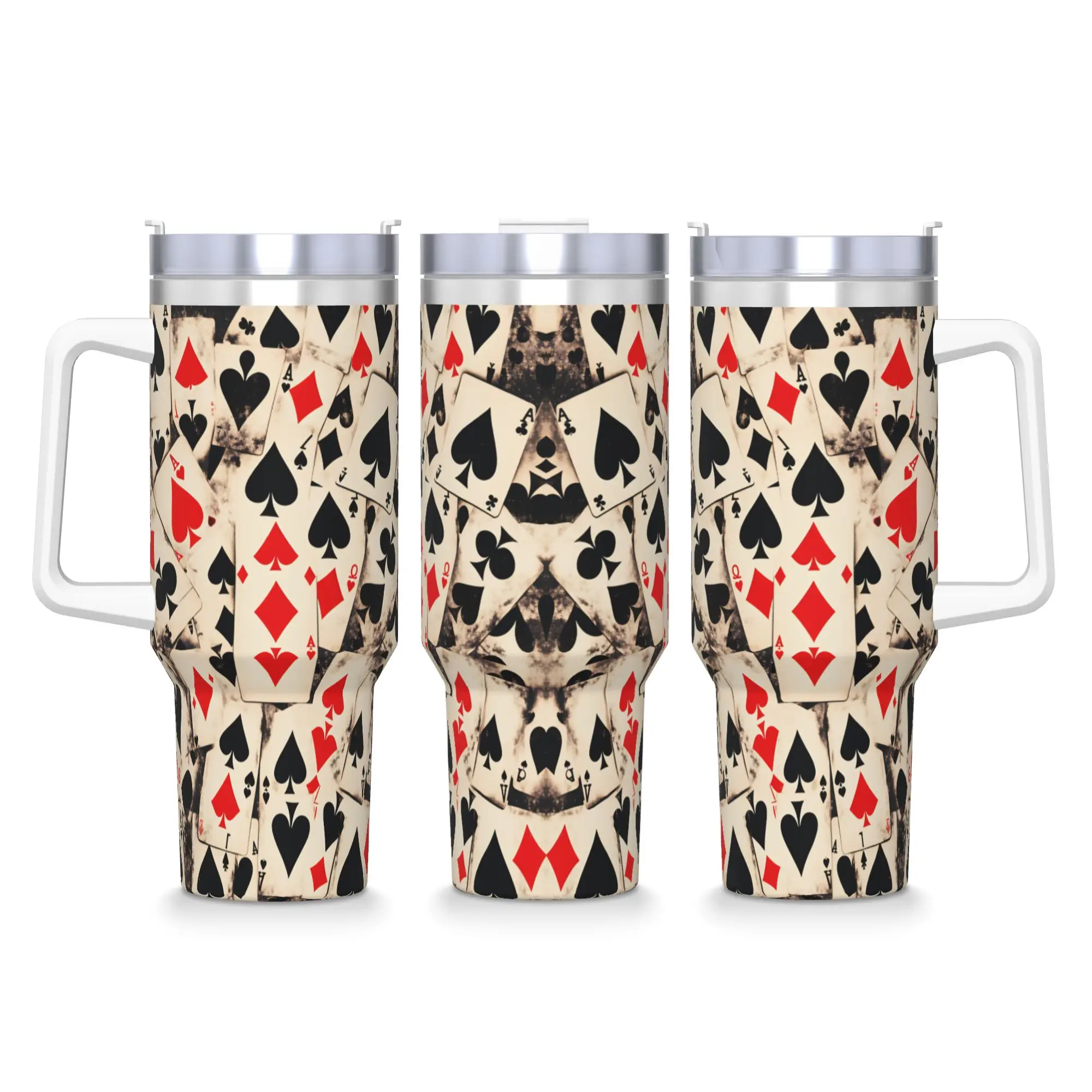 

Playing Cards Stainless Steel Tumbler Driving Mugs Cup 40oz Thermal Cups Leakproof Hot Drinks Milk Tea Water Bottle