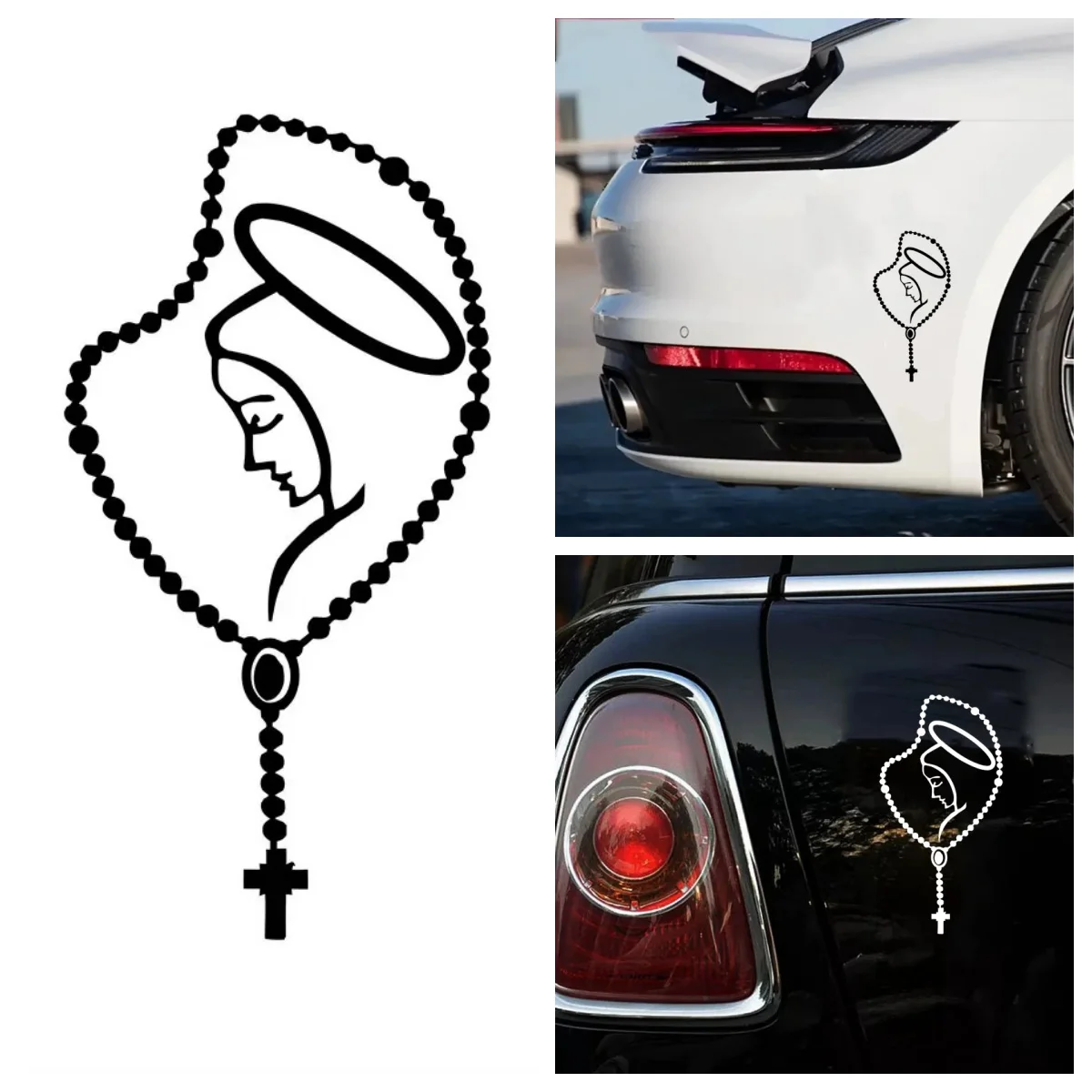 

Creative Rosary Virgin Mary Fatima Car Sticker Laptop Bumper Wall Truck Moto Van Helmet Racing Camper Vinyl Decal PVC Wholesale