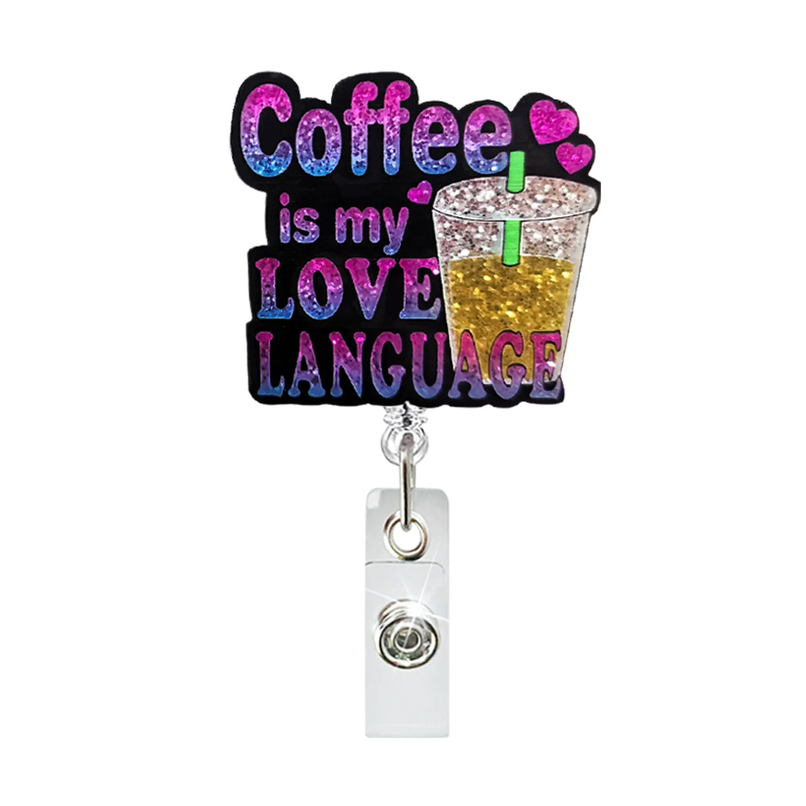 Creative Cute Pink Glitter Badge Holder Gift Doctor Nurse Id Holde Rotatable Telescopic Name Badge Reel Clip Easy Pull Button