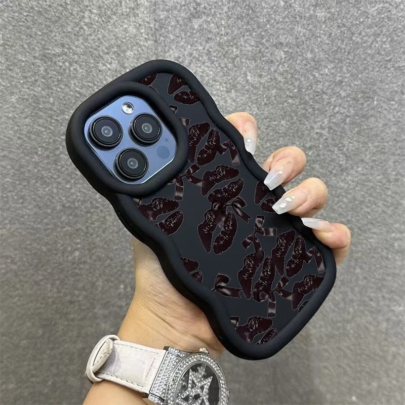 حافظة هاتف منحنية متموجة شفاه سوداء مثيرة لهاتف Realme 14 13 12 11 Pro Plus 5G 14X 14T 10 9i 8 C75 C65 C67 C63 C61 C55 C53 C51S