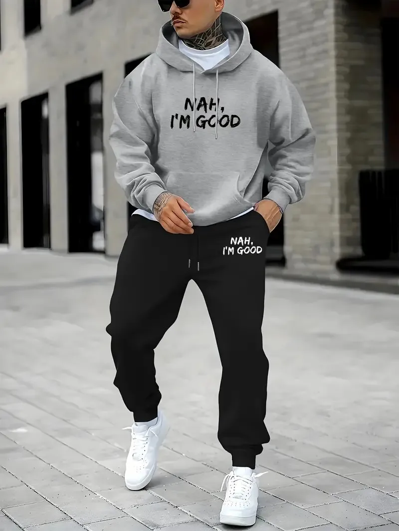 2026 Autumn/Winter New Style Street Casual Fashion Comfortable Soft 3D Letter Pattern Printed Men's Hooded Sweatshirt Set