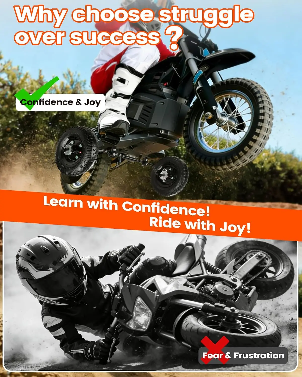 Dirt Bike Training Wheels For 49cc 50cc Universal For Razor MX125 MX350 MX400 For Yamaha PW50 TTR50 CRF50 XR50 Z50 Z50R Dirt Mini Bike Height Adjustable Sturdy Durable Heavy-Duty Build Iron view 4