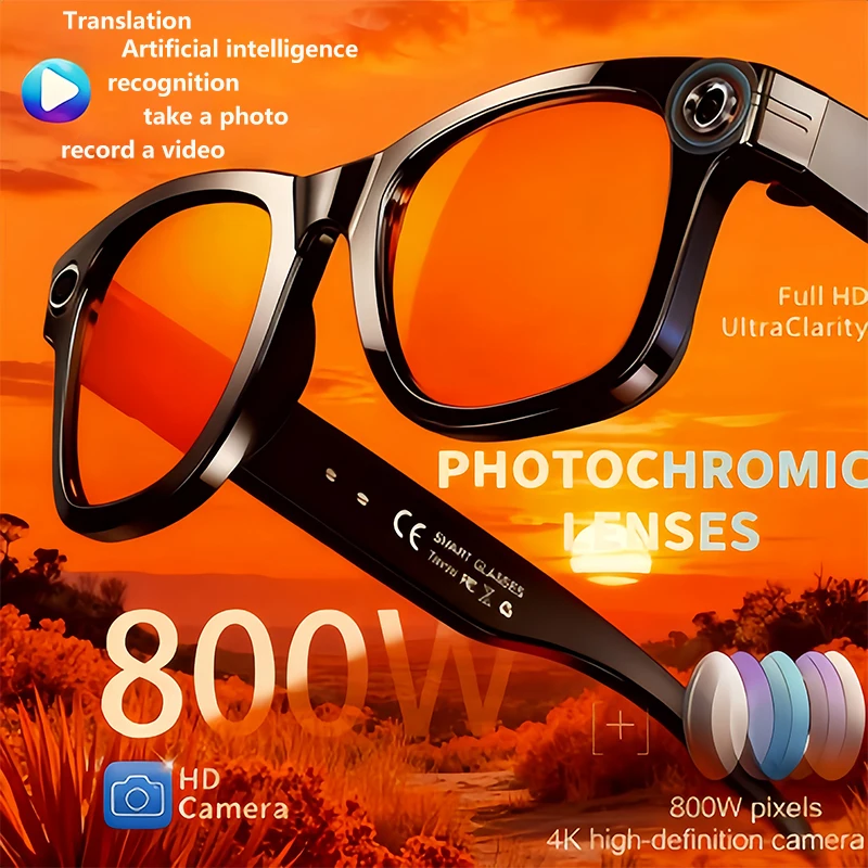 

25New 800W Camera AI Glasses Men Color-Changing Smart Translation Glasses Photo Video Recording Waterproof Call Smart Sunglasses