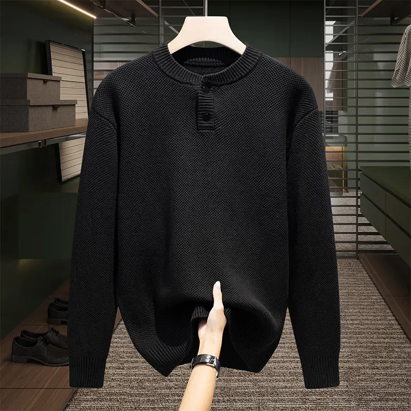 

Свитер с воротником Генри из чистого хлопка, мужской повседневный свободный удобный трикотажный свитер, модный универсальный осенне-зимний топ