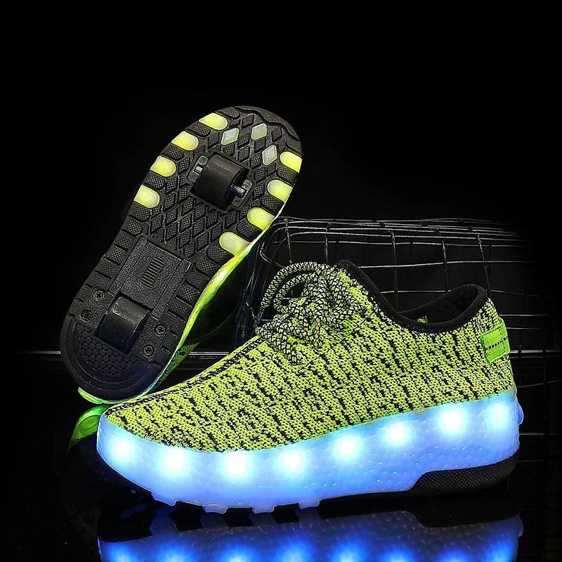 

New Children Glowing Mesh Shoe Kids Two Wheels Roller Skates Shoes LED Light Shoe For Boys Girls Charging Sport Casual Sneakers