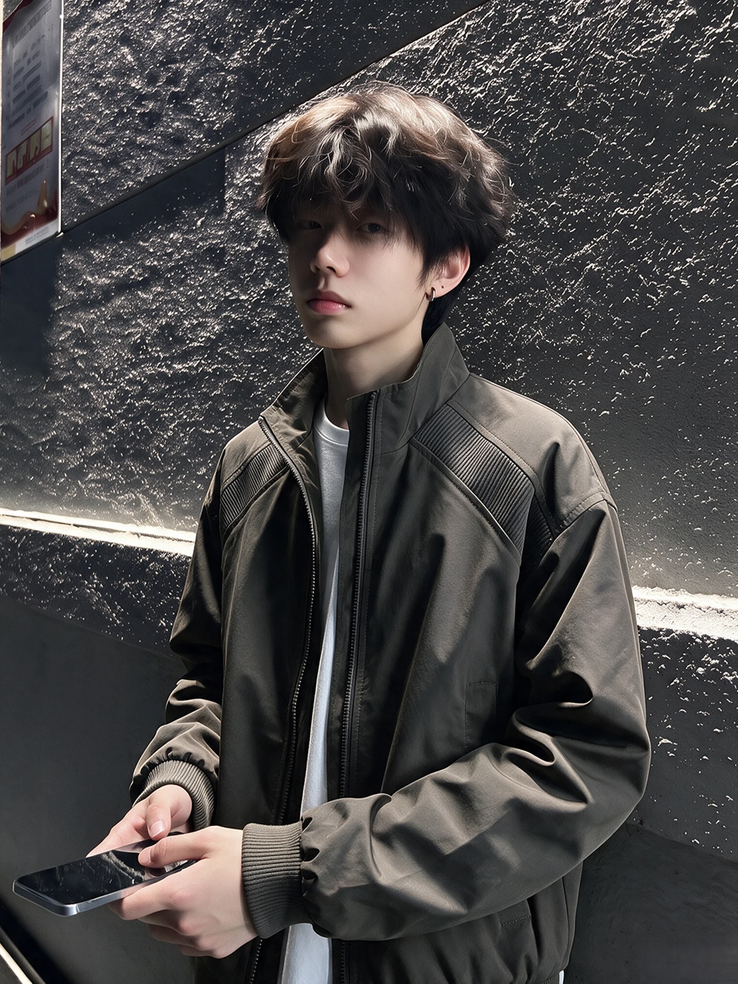 Deep Grey Stand Collar Workwear Jacket Men's Spring Autumn American Retro Cleanfit Baseball Style Outerwear Youth Fashion