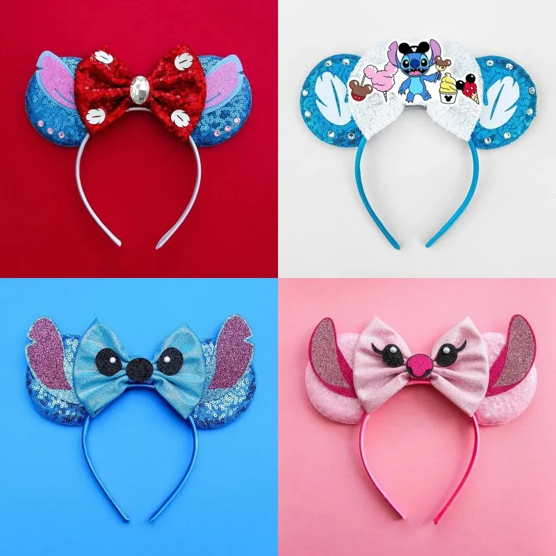 Disney Lilo & Stitch Ear Headbands for Girl Festival Headwear Women Anime Hairband Kids Leaves Sequins Bow Hair Accessories Gift