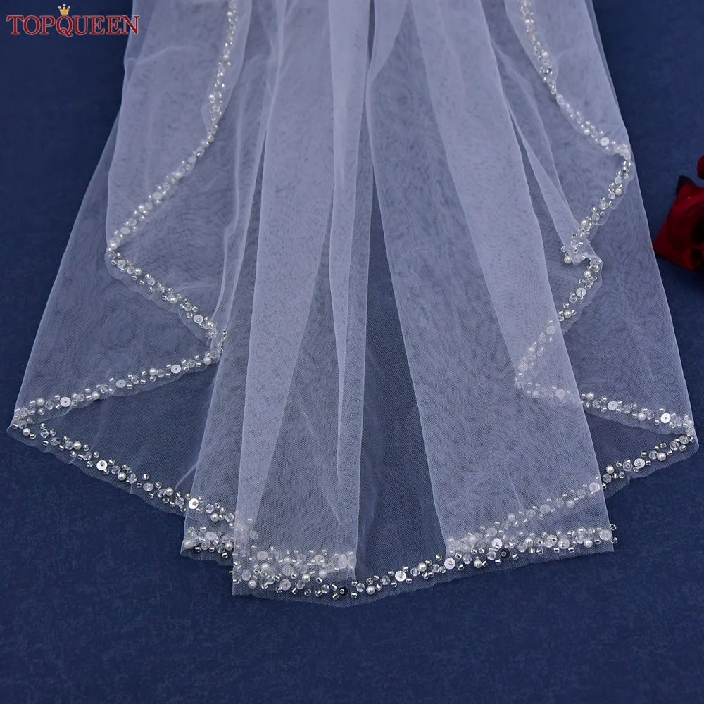 TOPQUEEN V128 ブライダルウェディングベール クリスタルビーズエッジ ブライダルベール ロング クリスタルエッジ付き ウェディングアクセサリー カスタマイズ可能