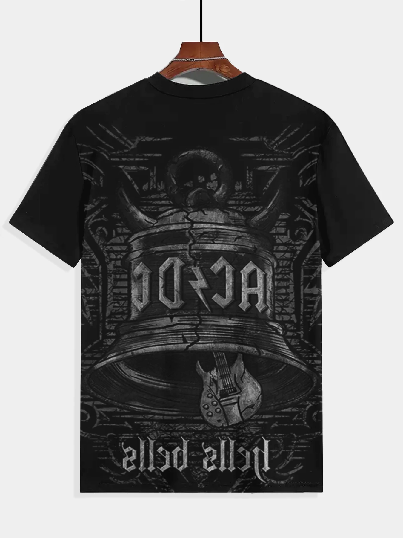 Herren-T-Shirt mit Rundhalsausschnitt und kurzen Ärmeln, Vintage-Grafikdruck mit Glocke und E-Gitarre – Detail 4