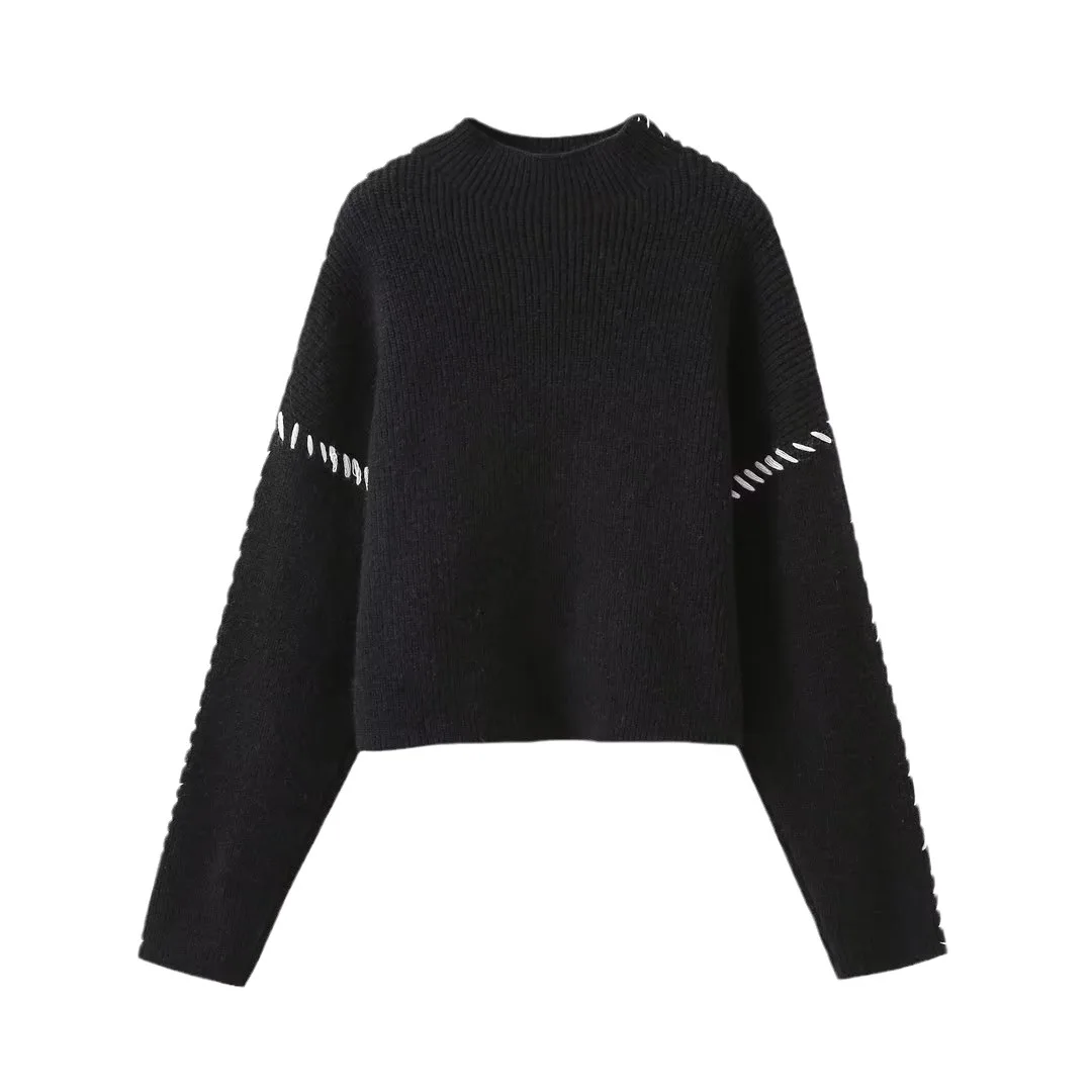 Patchwork Turtleneck Sweater Women Pullover Coat Loose Long Sleeve Streetwear Chic Warm Thick Jumper Korean Sweater Mujer