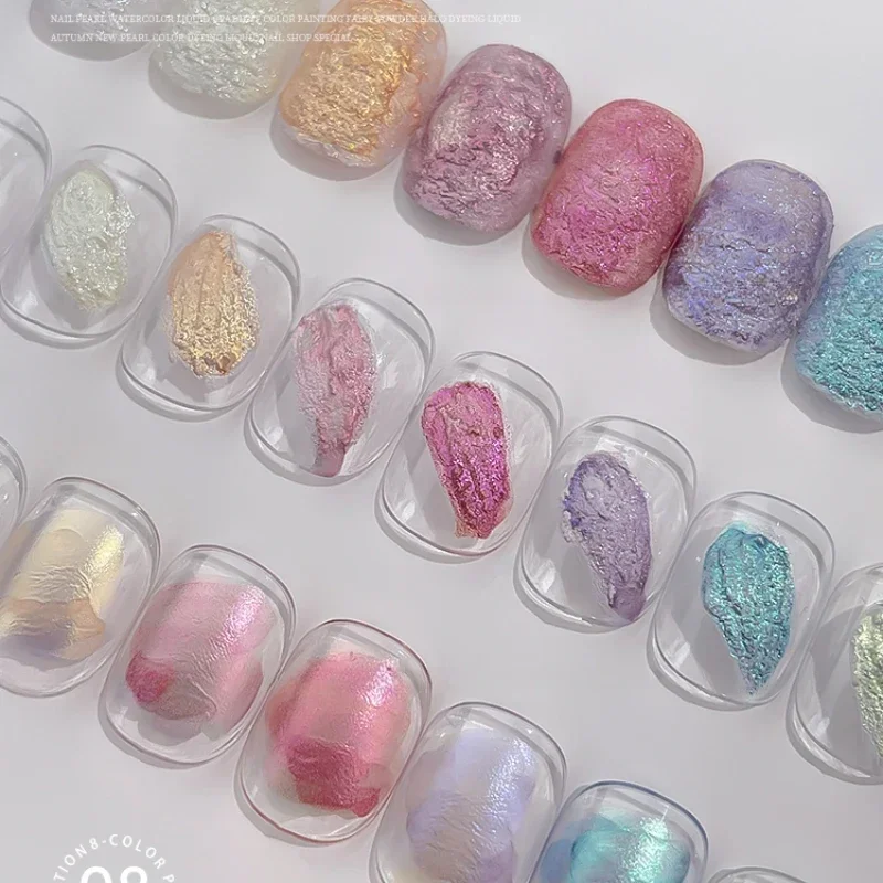 Analyste de vernis à ongles colorés, poudre de nickel é, encre d'interconnexion, liquide à ongles nickel é en fleurs, gel de bavure, vernis à ongles, trempage, 10ml, 8 pièces