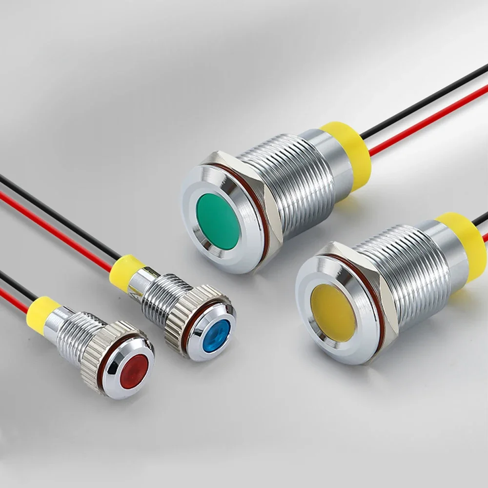 6mm 8mm 10mm 12/16/19mm Metal LED Warning Indicator Light Waterproof IP65 Signal Lamp Pilot Wires Switch 3V 6V 12V 220V Red Blue