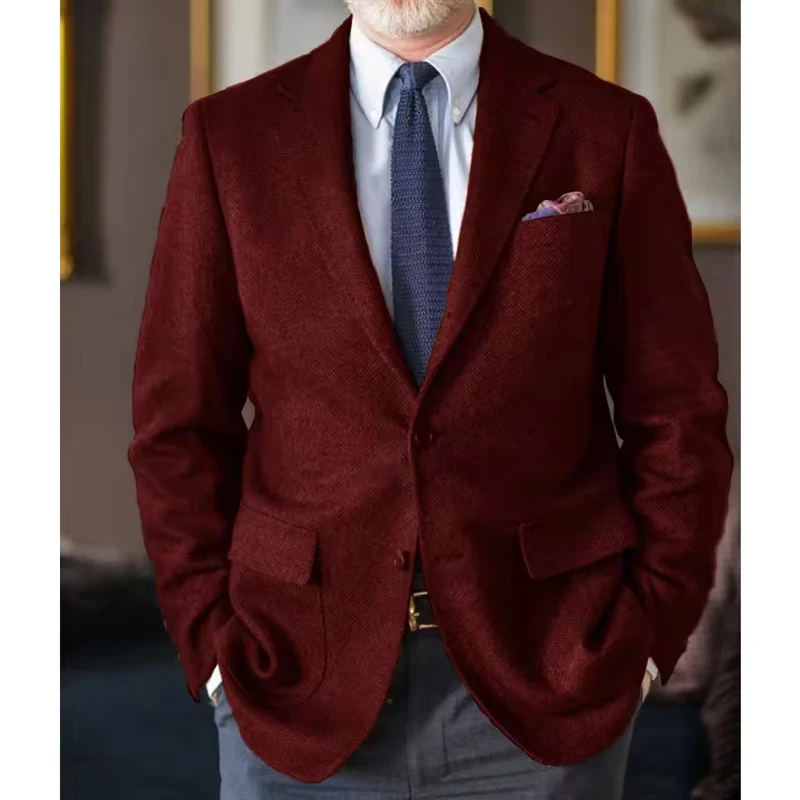Nieuw in Jassen voor Mannen Visgraat Stof Mode Pak Notch Revers Twee-knoopsluiting Hoge Kwaliteit Luxe herenpak Pakken Hot