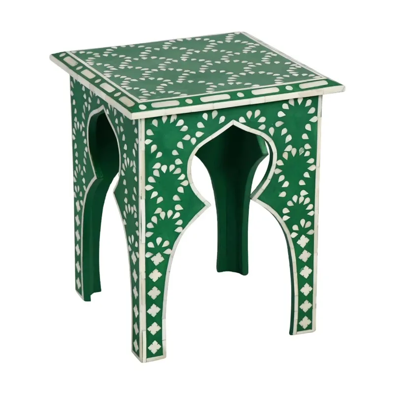 

Handmade bone inlaid stool side table black floral design home living room bedroom decoration