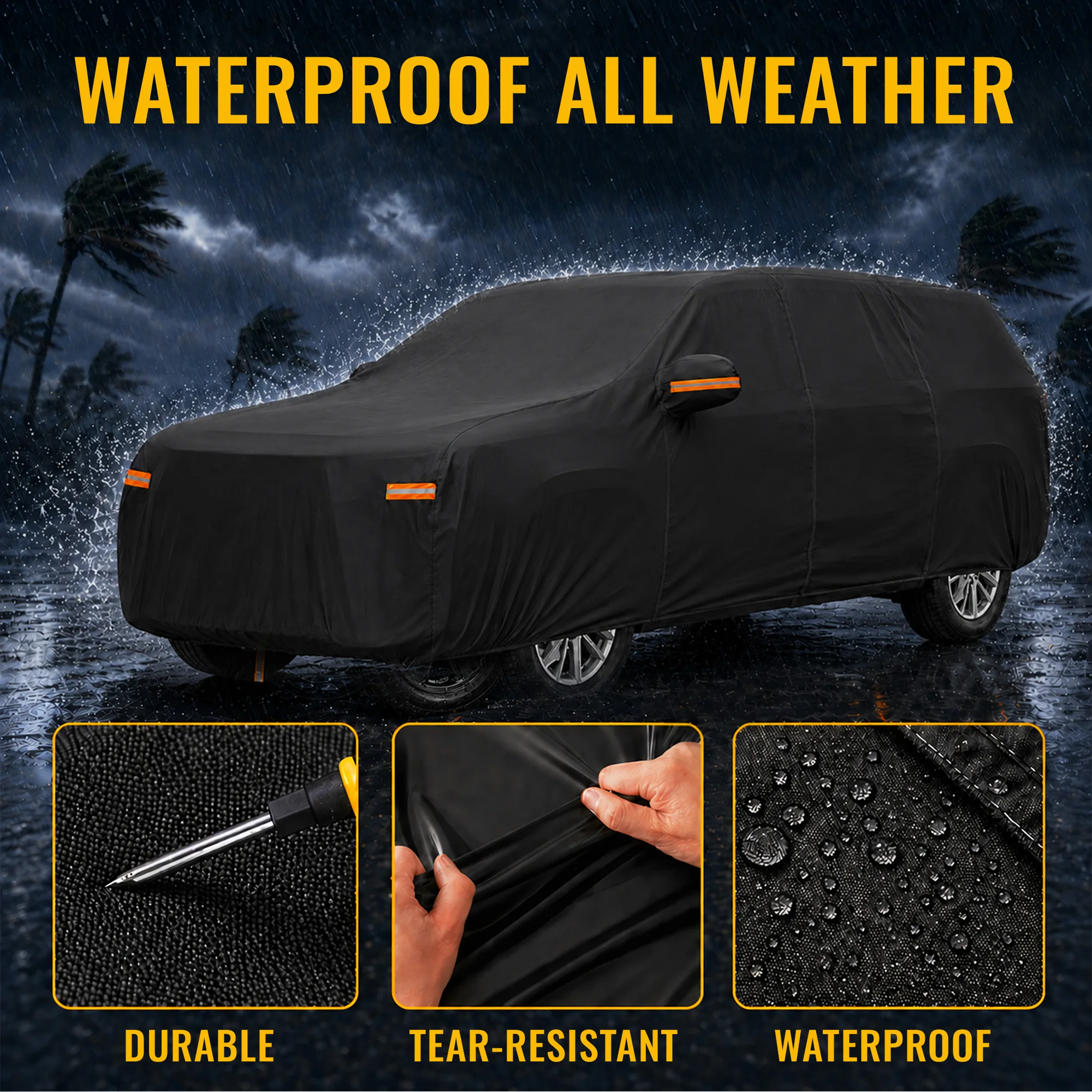 UXCELL Car Cover for Cadillac Escalade 2015-2024 210D-PU Outdoor Full Car Cover All Weather with Door Zipper for Waterproof Sun
