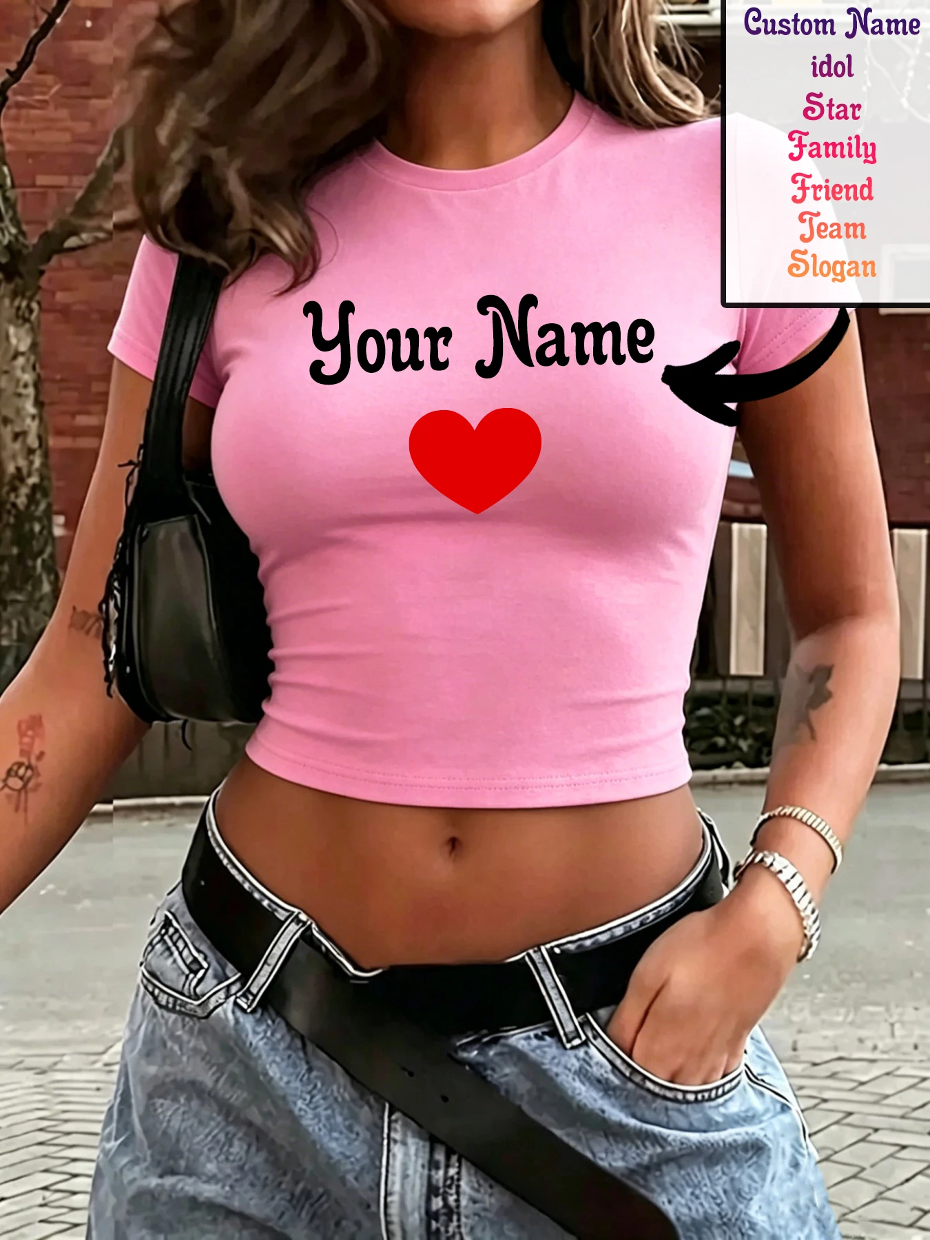 Custom Text Idol Name Slogan Crop T-Shirt Women's Crewneck Slim Tee Shirt Trendy Cotton Streetwear Summer Soft Short Sleeves