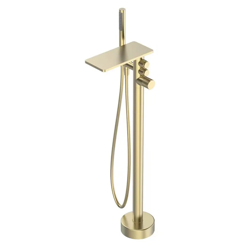 

Brass Freestanding Bathtub Faucet Waterfall Floor Mount Single Handle Brushed Gold Bathroom Tub Faucets