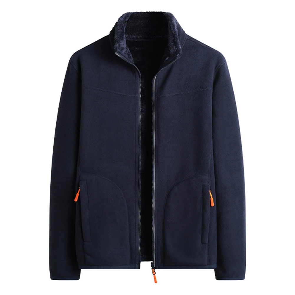 For Cold Weather Protection Men Reversible Jacket Solid Color Outerwear Long Sleeve Design Reversible Wear Style