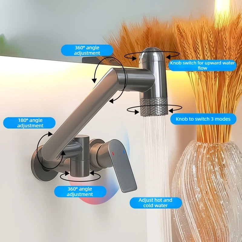 Concealed In-Wall Hot and Cold Water Faucet for Kitchen, Laundry Sink, Balcony, Washbasin, Universal Rotating Cat Mixing Valve