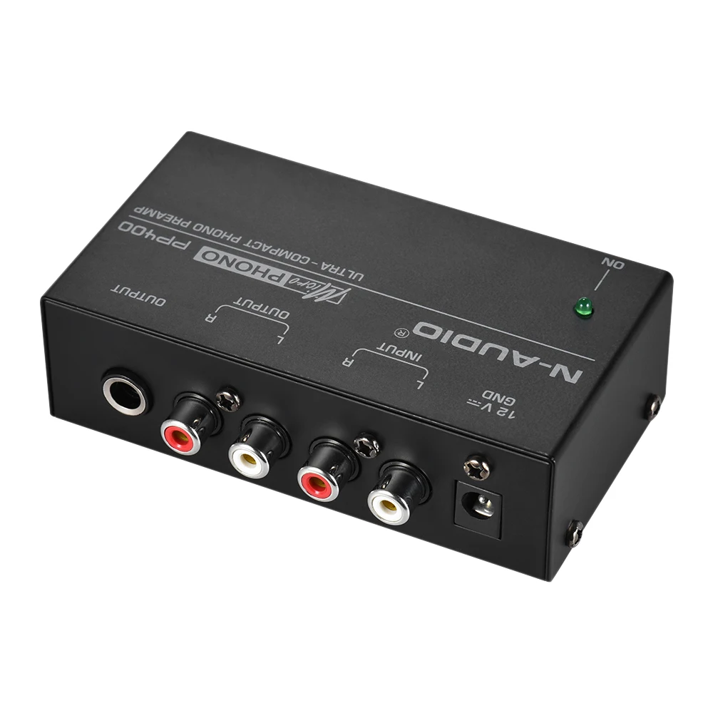 PP400 Phono Preamp Preamplifier  Input Output 1/4 inch TRS Output Interfaces Preamplificador with EU US Plug Ultra-Compact RCA