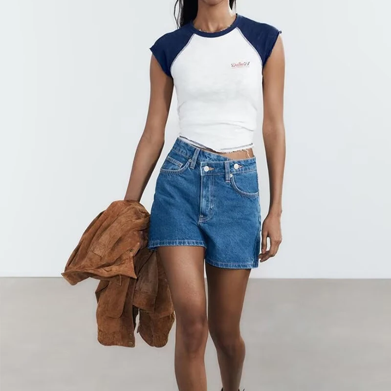 Frühling 2025, vielseitige Denim-Jeans mit überkreuzter Taille für Damen, lässige All-Match-Hose für verschiedene Eingriffe, regelmäßig dünn