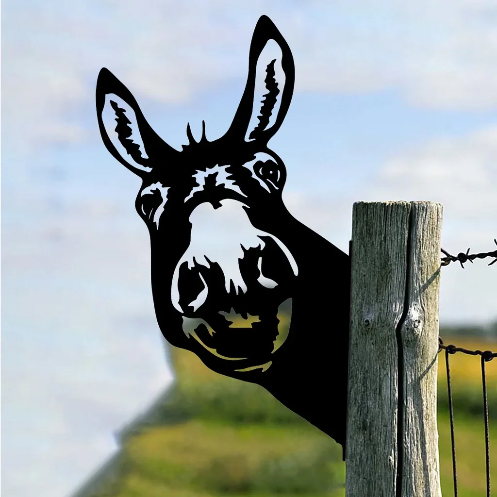 Vintage Donkey Head Iron Silhouette Wall Art Decoration for Garden Party Decor Cute Farmhouse Touch to Your Garden Fence