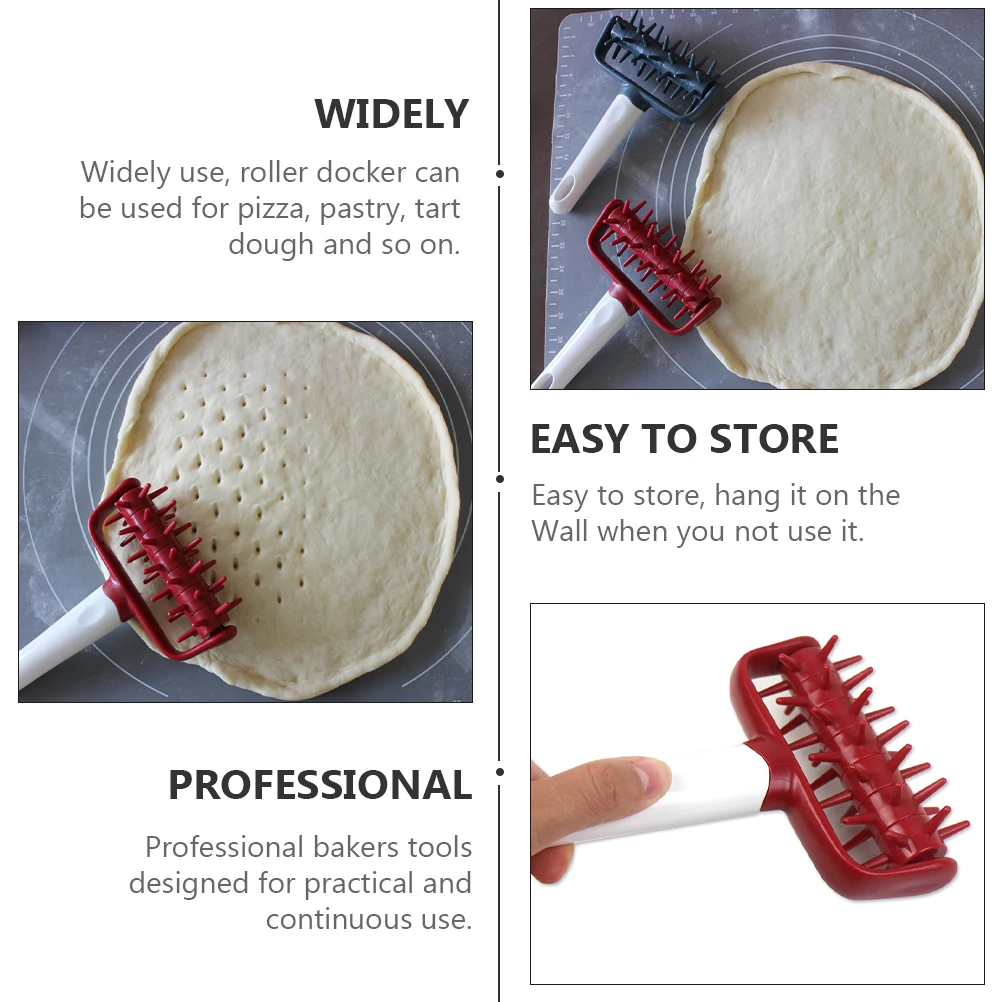 

2Pcs Pizza Hole Puncher Dough Roller Pastry Needle Wheel Deep Gray Red Plastic Baker Tools For Pizza Tart Dough Storage Wall