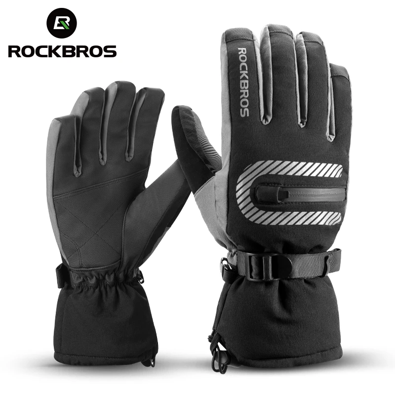 

ROCKBROS Winter Ski Gloves Thermal Fleece Windproof Keep Warm Gloves Snowboard Outdoor Sports Skiing Motorcycle Cycling Gloves