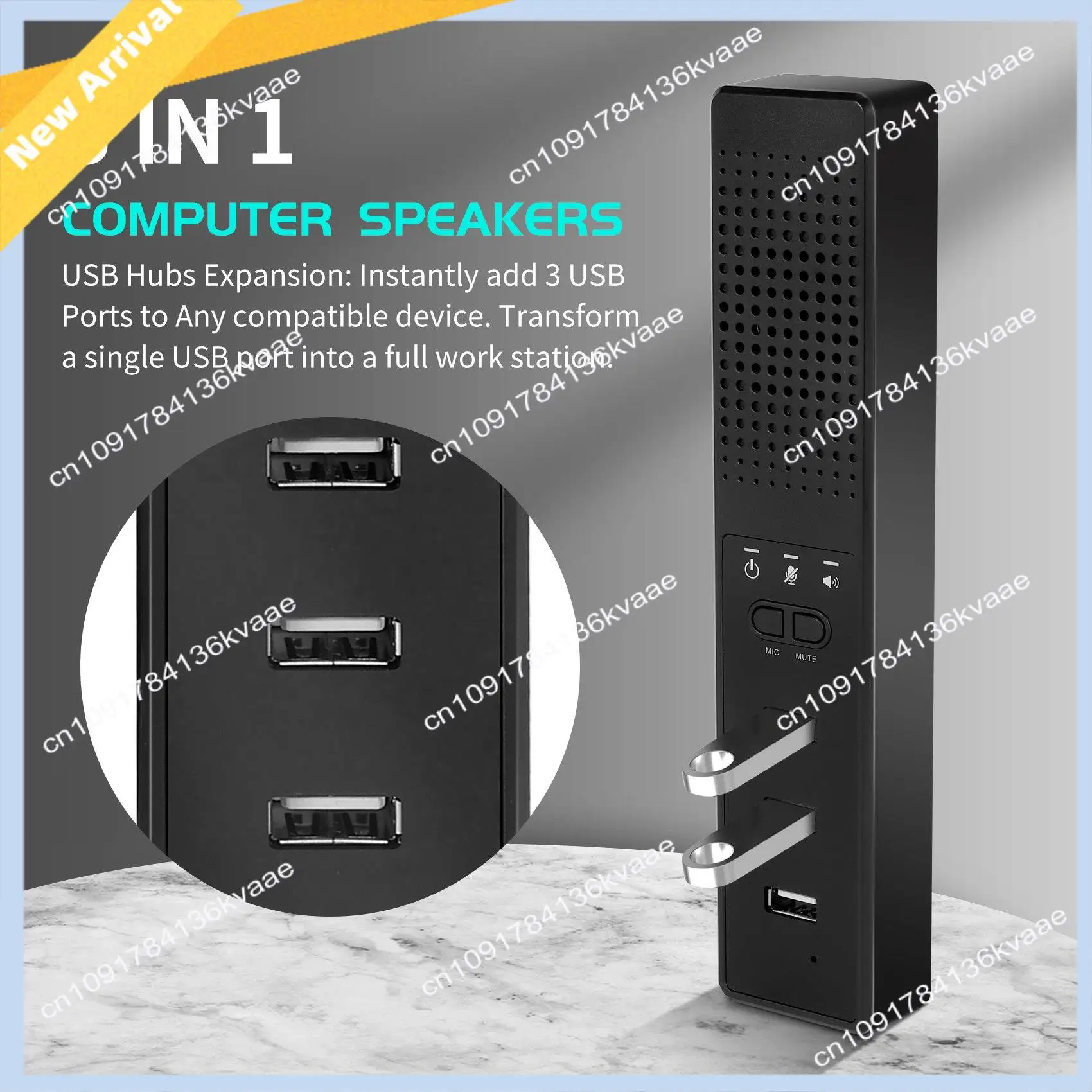 M01K 3 In 1 Computer Speakers With Microphone & Hubs USB Conference Speaker, PC Mic For Video Conference