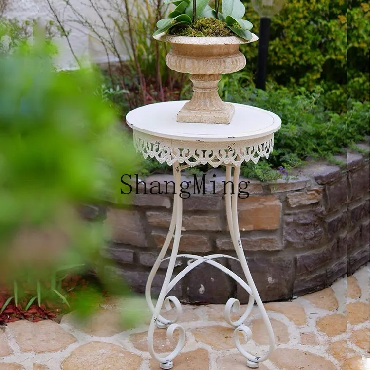 

SM retro wrought iron flower stool outdoor small round table old garden balcony courtyard small flower rack
