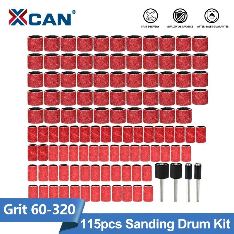 XCAN Sanding Drum Set 115pcs Grit 60 120 320 Sanding Bands for Dremel Drill Rotary Tools Metal Wood Nail Polishing Abrasive Tool