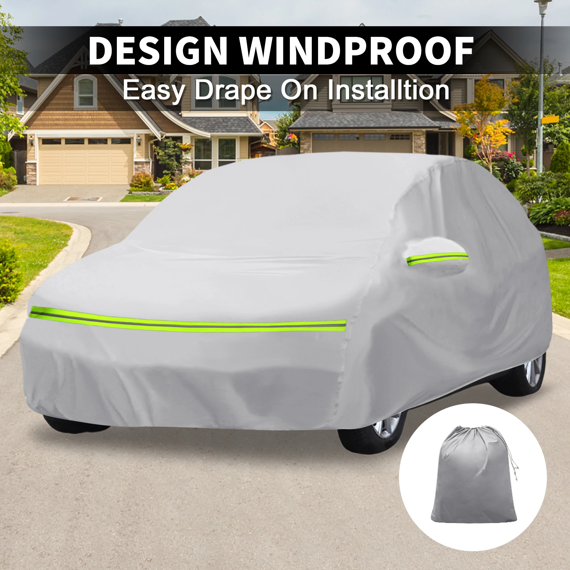 

Uxcell Waterproof Car Cover Aluminum Film,Cotton Car Outdoor Full Car Cover with Door Zipper All Weather Rain Sun Protection