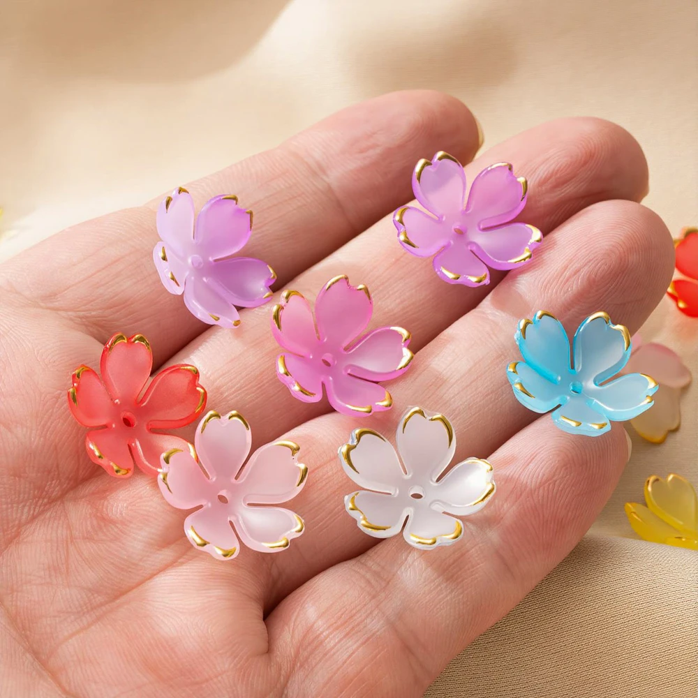50 Stück Kirschblüten-Perlen, 5-Blütenblätter, Farbverlauf, Acryl-Blumenperlen, Mini-Abstandshalter, Haar-Accessoires für Armbänder, Ohrringe, Schmuckherstellung – Detail 2