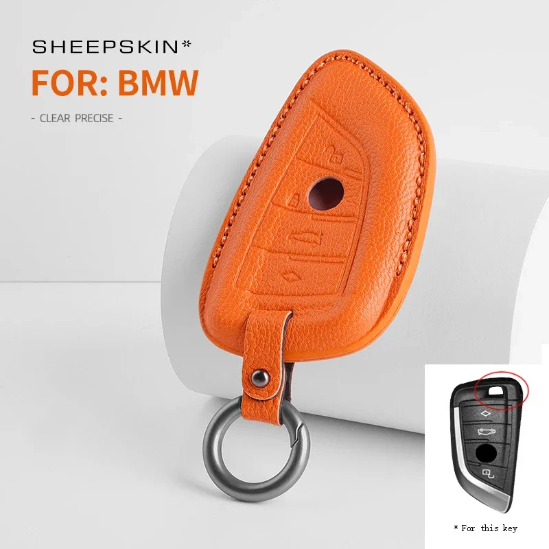 For BMW New 5 Series 530 1-Series 2-Series 3-Series X1 X2 X3 GoatSkin Leather Car Remote Key Sheepskin Cover Case Shell Keychain