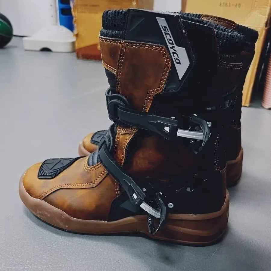 SCOYCO Motorcycle Protective Boots Waterproof Enduro Riding Shoes TPU Leather Anti-slip Motocross Rally High Top Boot Botas Moto