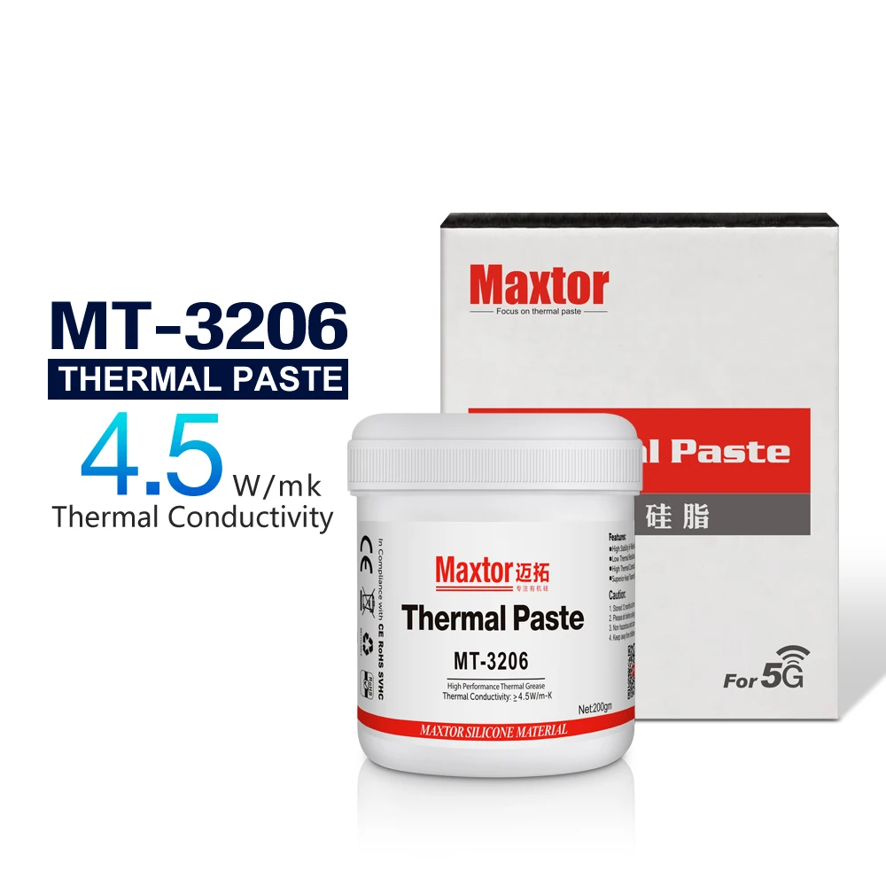 

Термопаста Maxtor MT-3206, 4,5 Вт/м. К, 200 г, высокопроизводительная теплопроводящая силиконовая смазка для процессора, графического процессора, MCU, MOS, светодиодное охлаждение