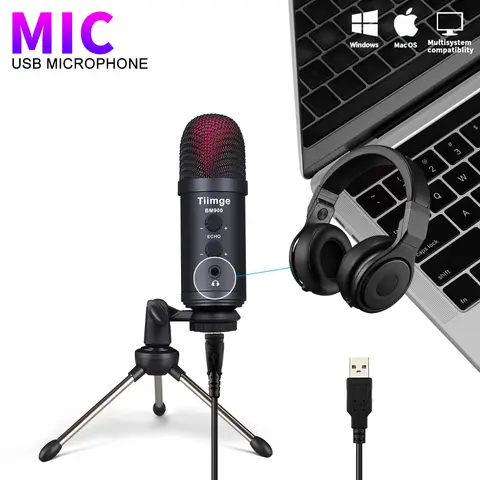 BM900 USB Microphone,with Headphone Output,Volume and Echo Control,Condenser Gaming Mic for PC/Laptop,for Singing