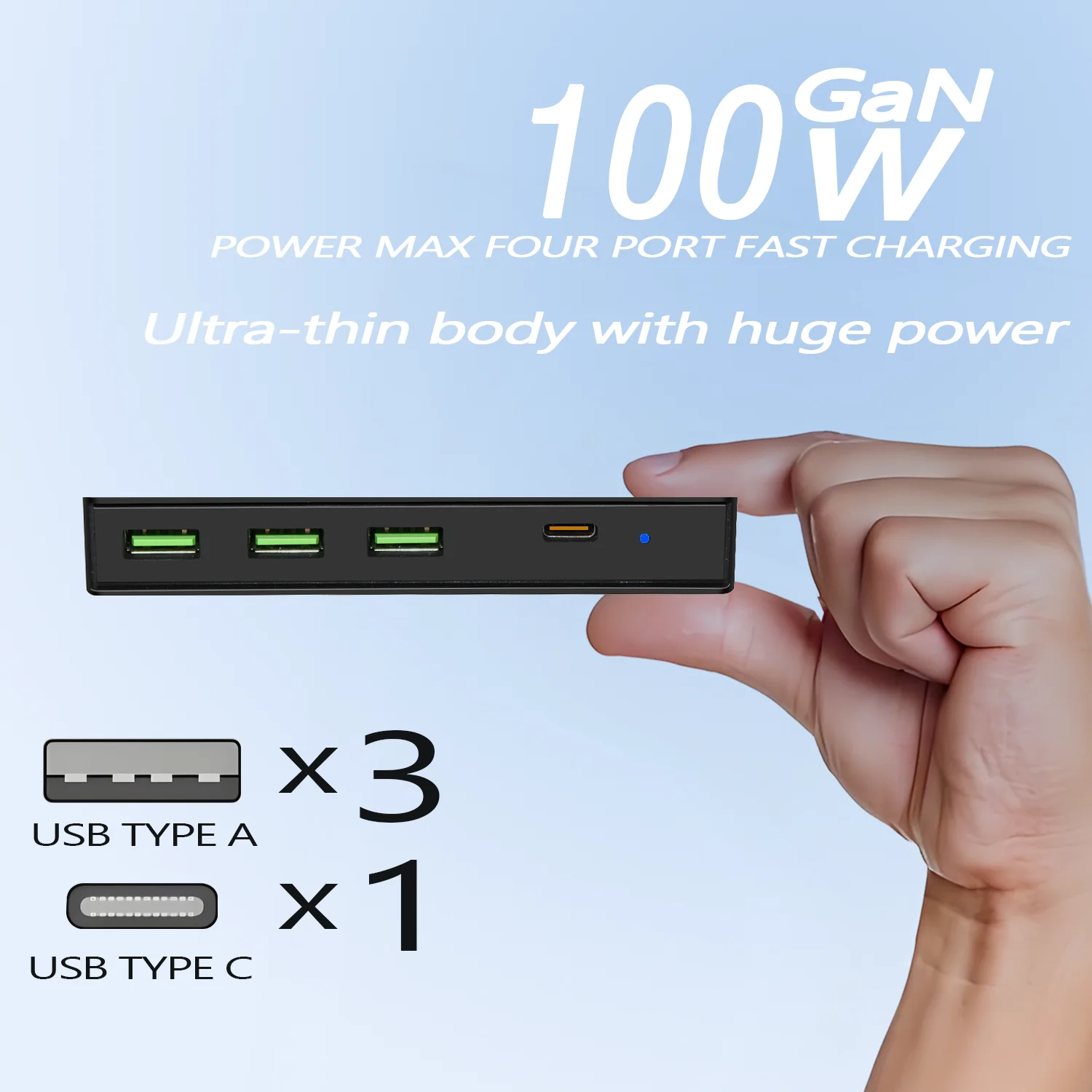 

GaN100W ultra-thin notebook Super Fast charging charger,1C3A adaptive multi-device mobile phone simultaneous charging