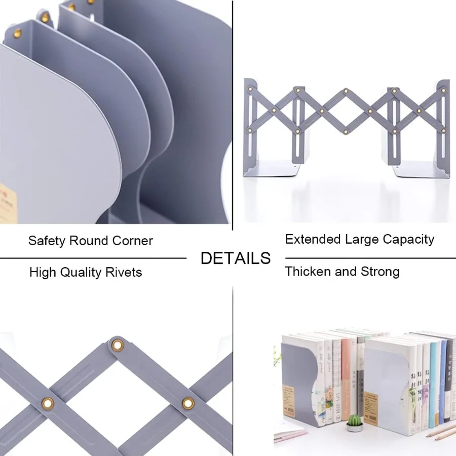 Heavy Duty Adjustable Metal Bookends for Securely Holding Heavy Books and Binders on Bookshelves or Desktops Non-Slip Design Id