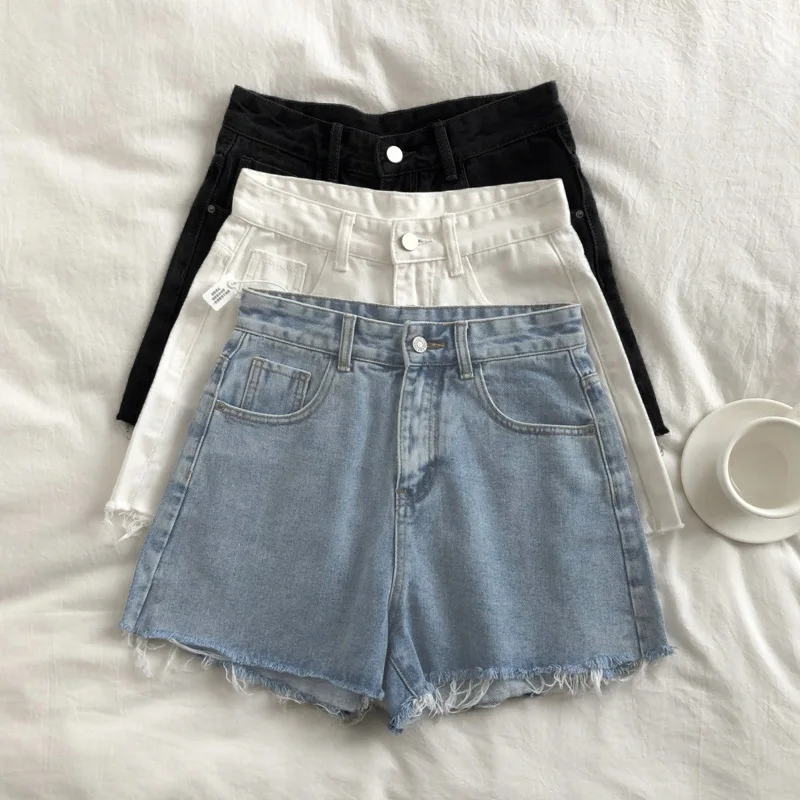 

2026 New High-waisted Denim Shorts Women's A-word Pants Loose Wide-leg Pants Burrs Short Hot Pants