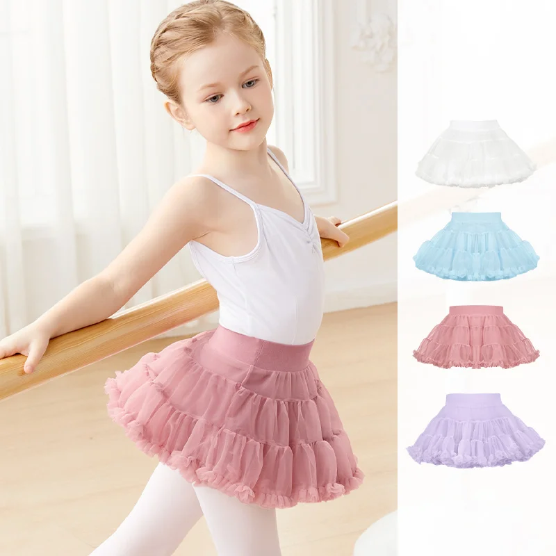 

Детская балетная юбка-пачка для девочек, 2 слоя, милая танцевальная мини-юбка с подкладкой, пышная юбка-тортик, короткая нейлоновая танцевальная юбка