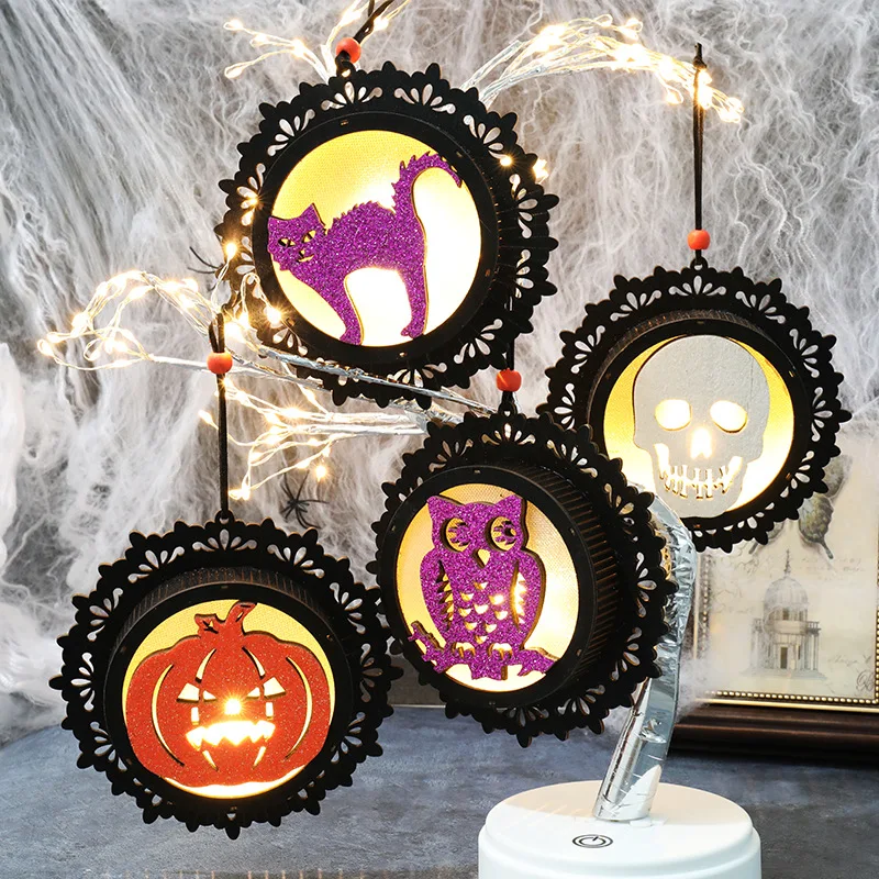 Nieuwe Halloween Pompoen/Kat Lamp Jurk Up Rekwisieten Leuk Led Lichtgevende Schedel/Uil Lamp Opknoping Spook Festival Scene Decoratie Cadeau