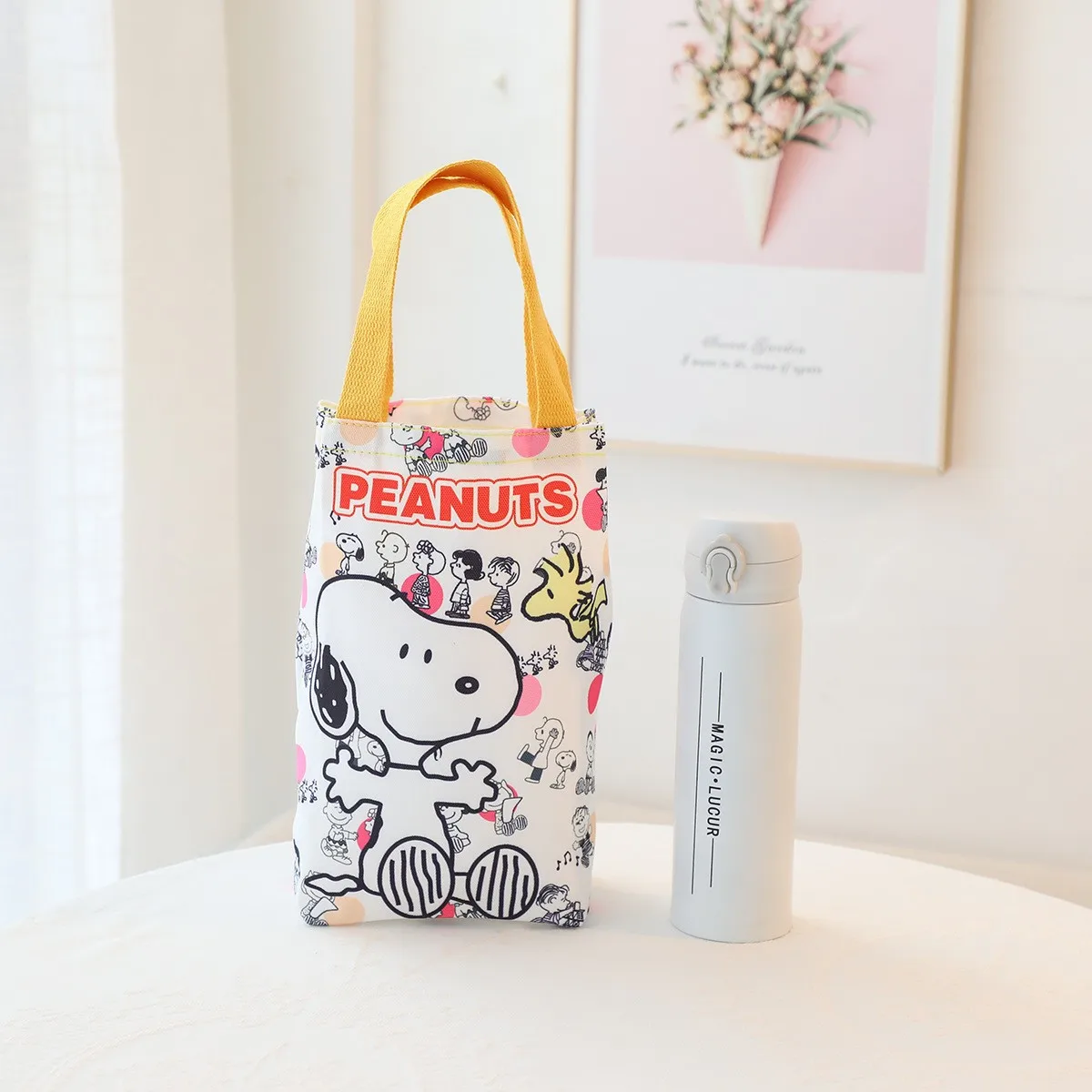 

Cute Cartoon Canvas Snoopy Kettle Thermos Cup Handbag Umbrella Storage Bag Portable When Going Out